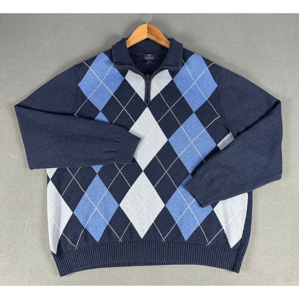 Brooks Brothers Quarter Zip Sweater XL Blue Argyle 346 Supima Cotton Old Money‎ - Picture 2 of 5
